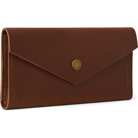 Tan Genuine Leather Slim Wallet for Women Compact Travel Pouch with Checkbook & - Picture 3 of 9